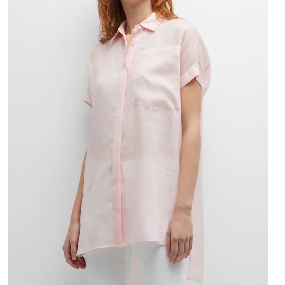 Lafayette 148 New York oversized side slit Pink Short Sleeve Button Shirt M/L